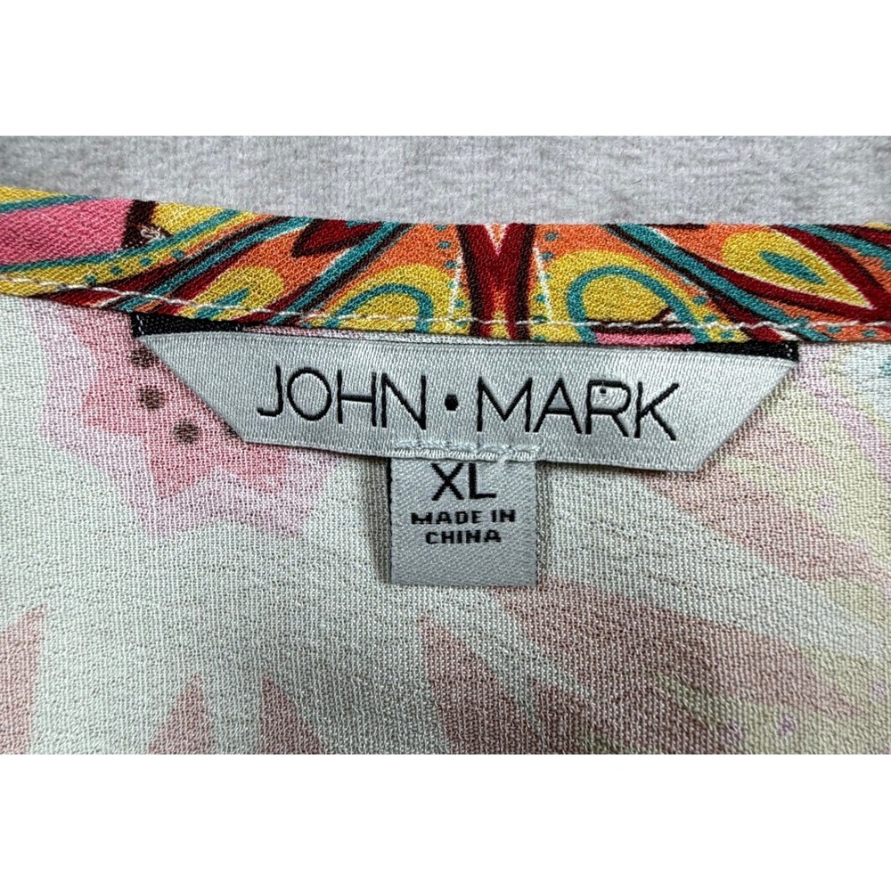 John Mark Womens XL Blouse Rayon Multicolor Floral Patchwork Boho Tassel Tie - Picture 3 of 9